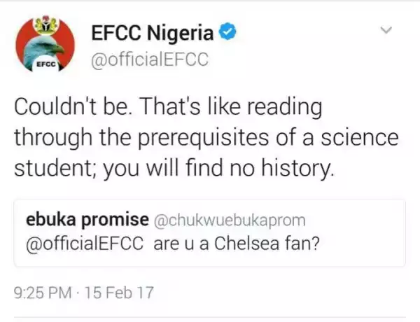 EFCC Nigeria Shades Chelsea FC On Twitter